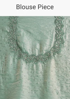 Sea Green Glass Tissue Saree With Cutdana And Stone Embroidery