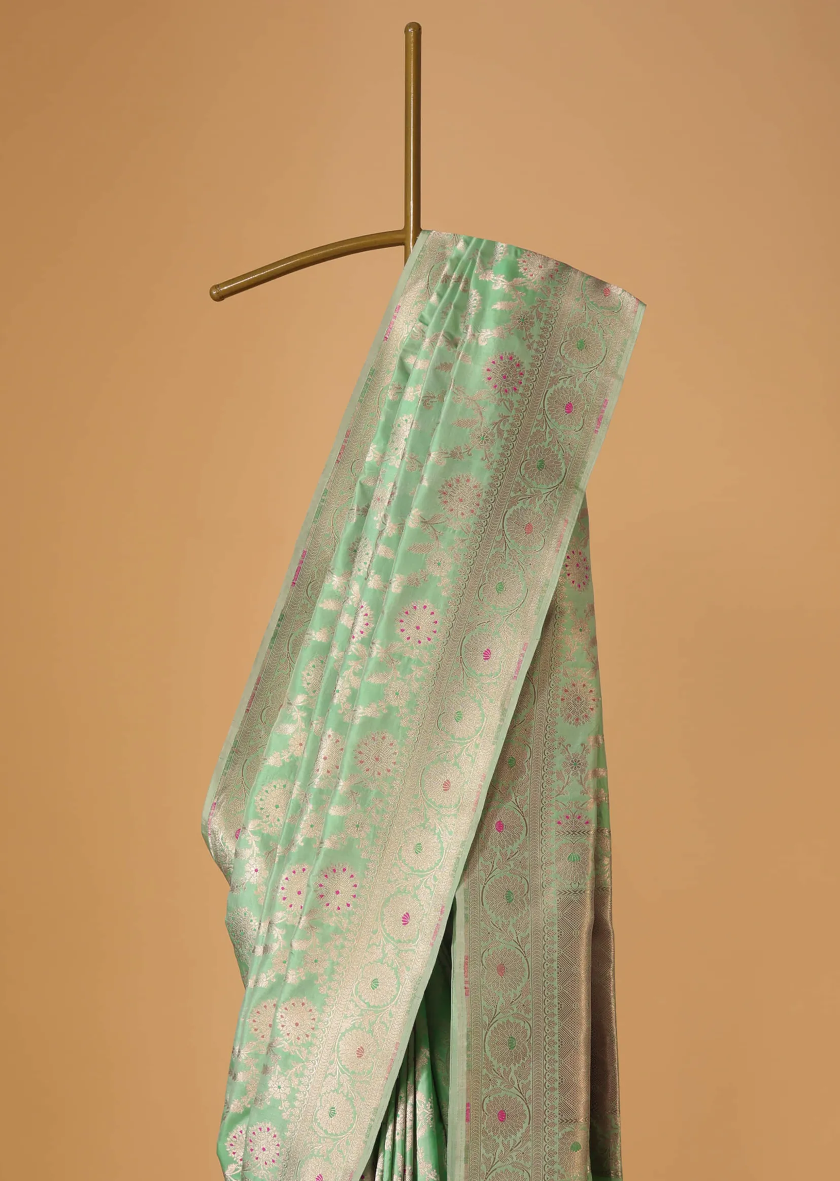 Sea Green Handloom Banarasi Saree In Uppada Silk With Unstitched Blouse