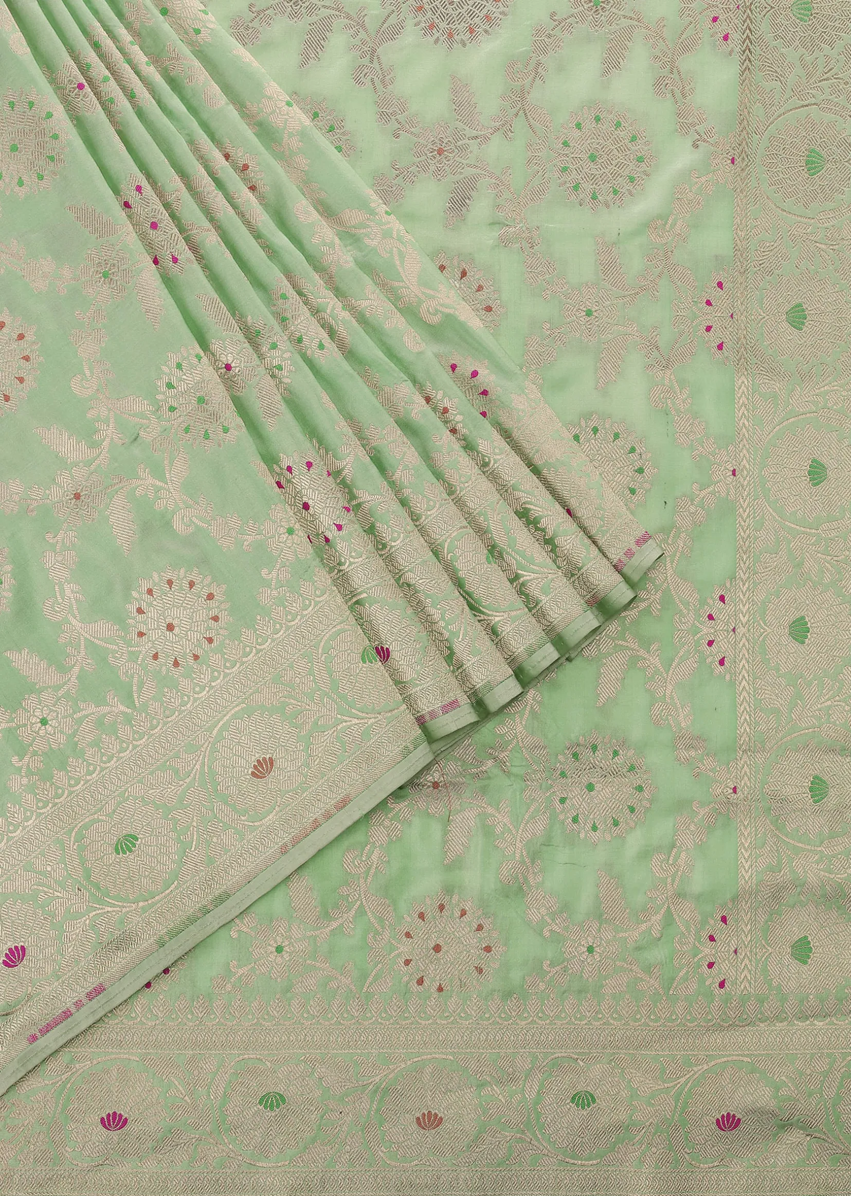 Sea Green Handloom Banarasi Saree In Uppada Silk With Unstitched Blouse