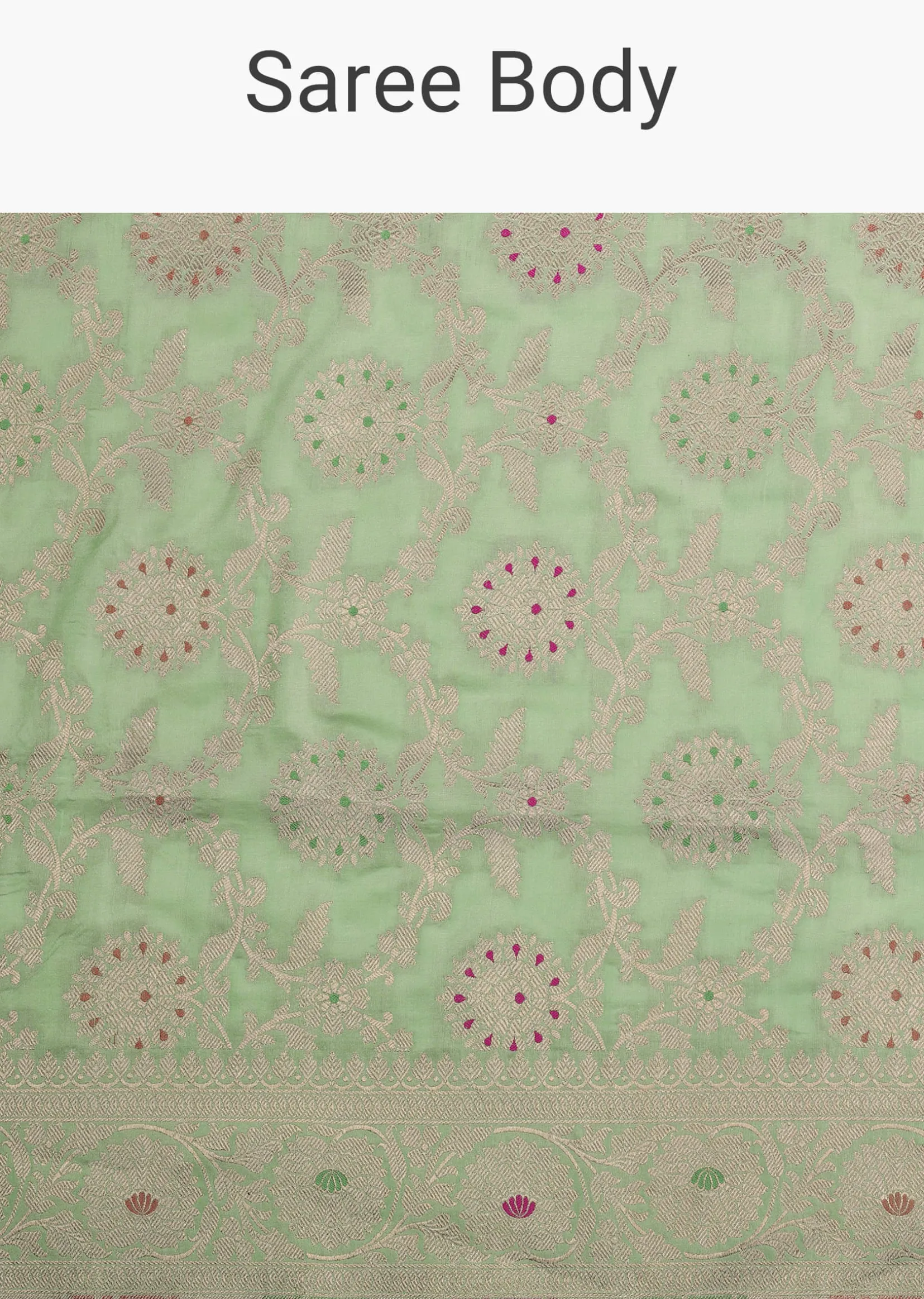 Sea Green Handloom Banarasi Saree In Uppada Silk With Unstitched Blouse