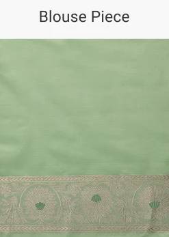 Sea Green Handloom Banarasi Saree In Uppada Silk With Unstitched Blouse