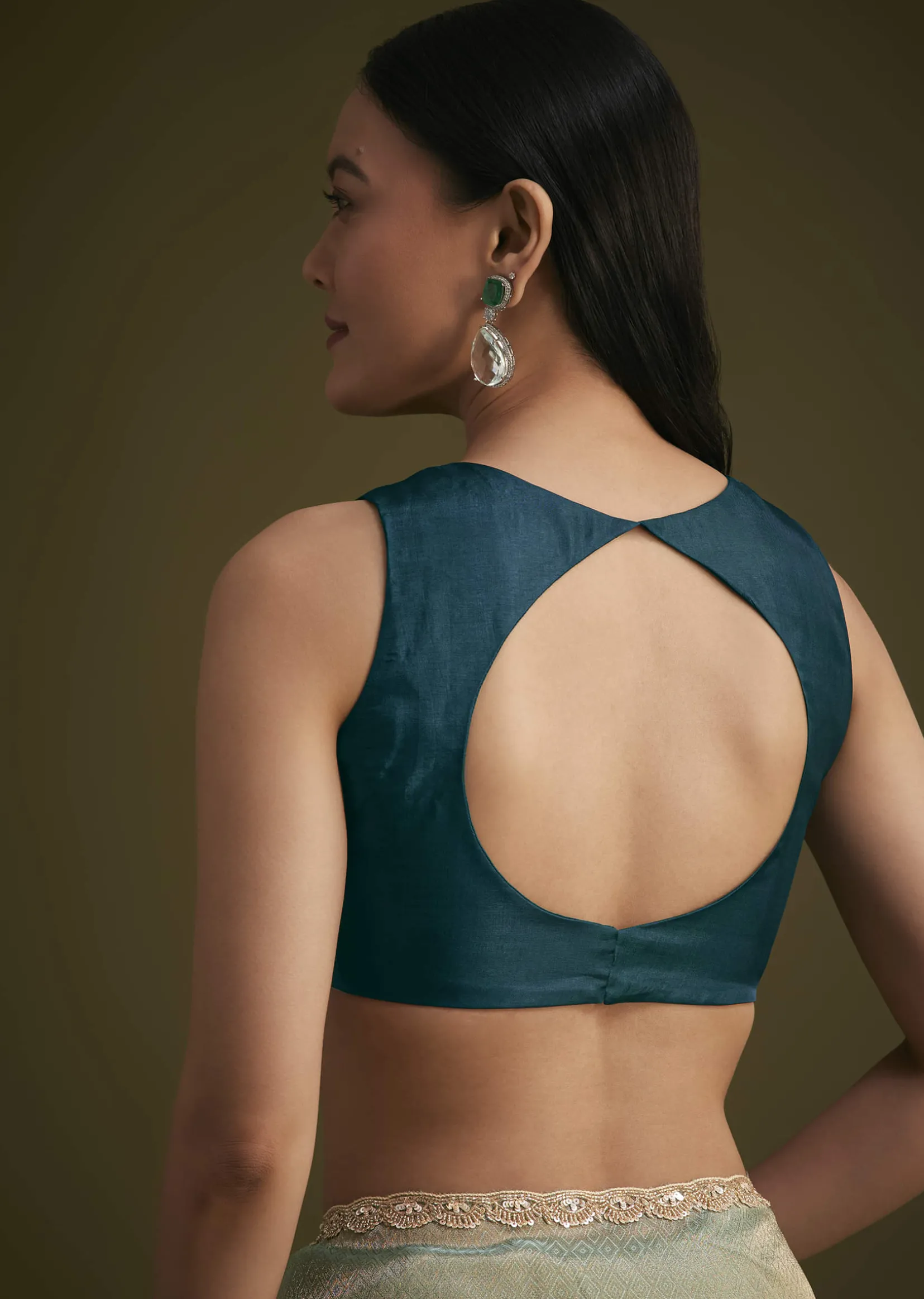 Sea Green Jacquard Sequins Saree With Cutdana Stones