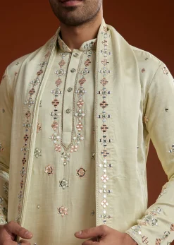 Sea Green Mirrorwork Kurta Jacket Set With Dupatta