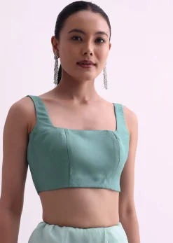 Sea Green Ombre Shaded Satin Saree With Sequin Border And Unstitched Blouse Fabric