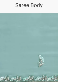 Sea Green Ombre Shaded Satin Saree With Sequin Border And Unstitched Blouse Fabric
