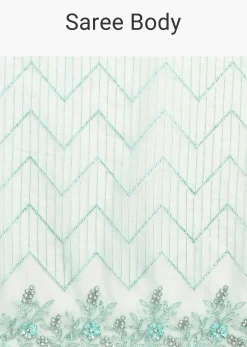 Sea Green Organza Cutdana Saree And Sequins Border Pallu With Unstitched Blouse