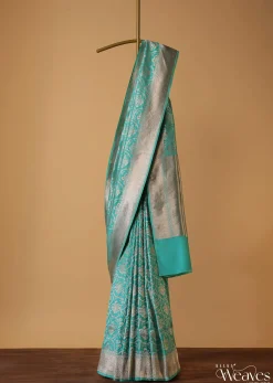 Sea Green Silk Saree With Meenakari Work In Uppada Silk