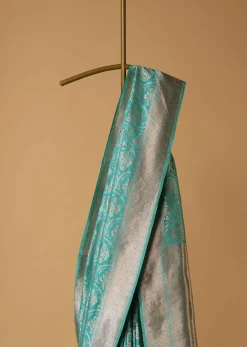 Sea Green Silk Saree With Meenakari Work In Uppada Silk