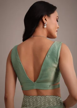 Sea Green Tissue Saree With Cutdana And Stone Embroidery