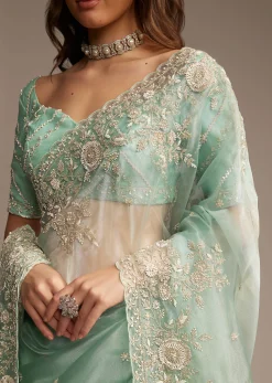 Sea Green Tissue Saree with Cutdana Embroidery
