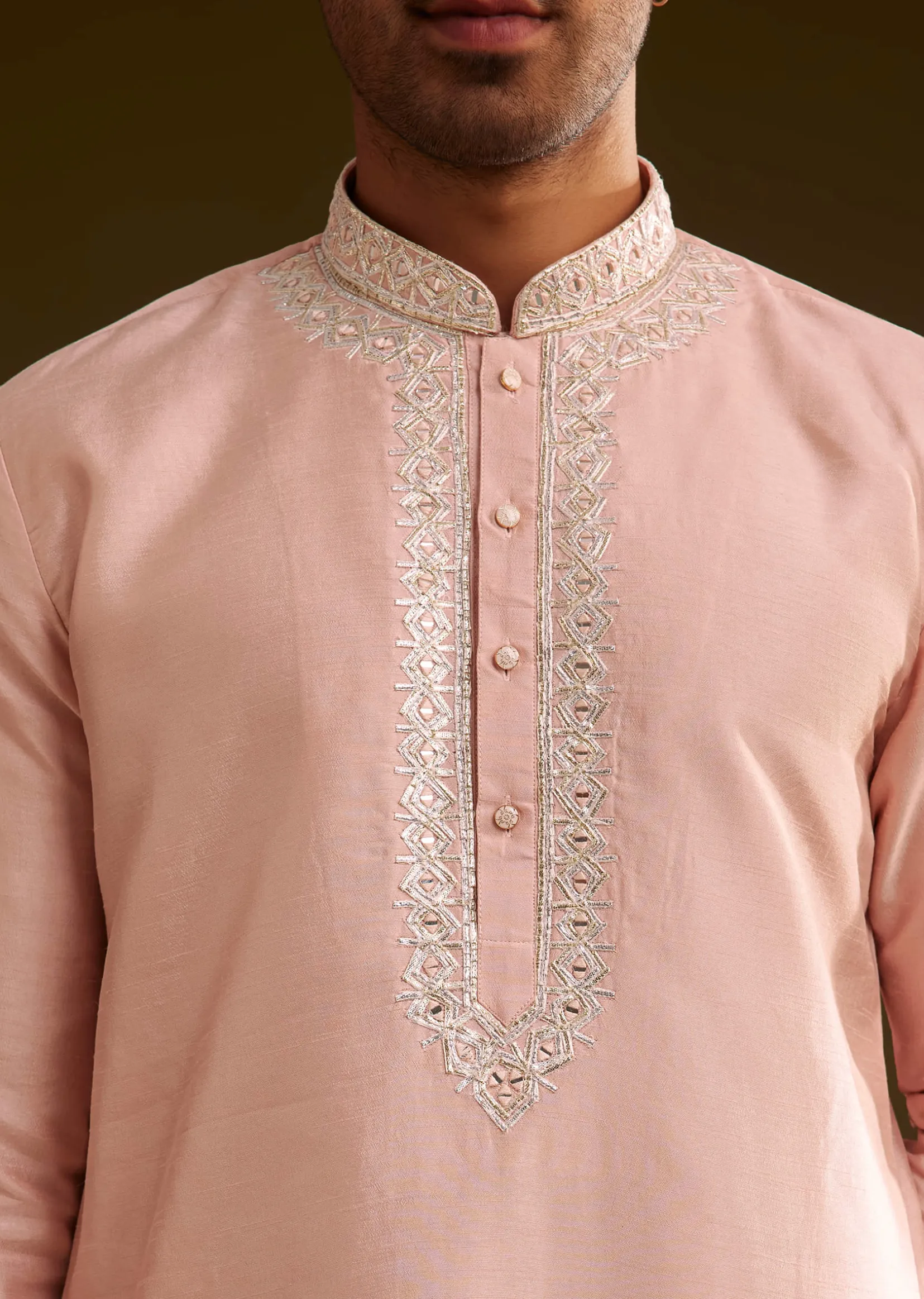 Sea Shell Pink Silk Kurta Set With Embroidery
