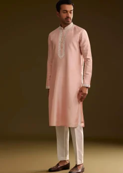 Sea Shell Pink Silk Kurta Set With Embroidery