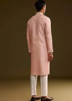 Sea Shell Pink Silk Kurta Set With Embroidery
