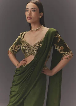 Seaweed Green Hand Embroidered Drape Pallu Style Sharara Set