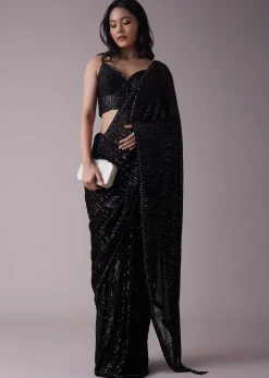 Shimmery Black Sequins Saree With An Embellished Border
