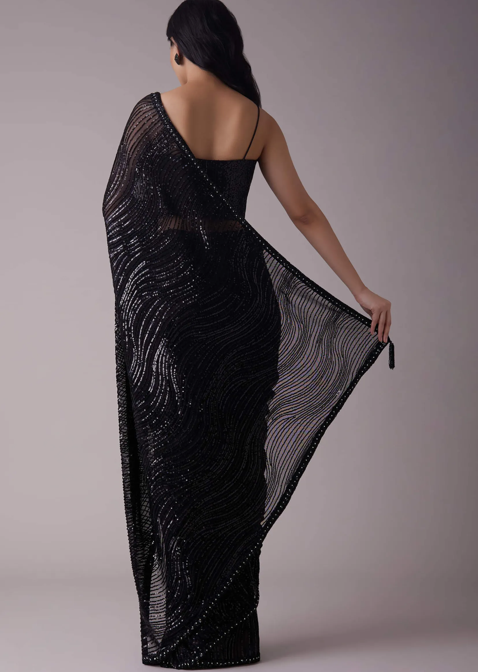Shimmery Black Sequins Saree With An Embellished Border