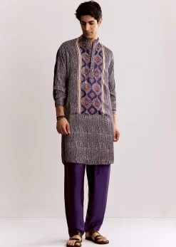 Silk Ajrakh Printed Kurta Set In Purple