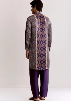 Silk Ajrakh Printed Kurta Set In Purple