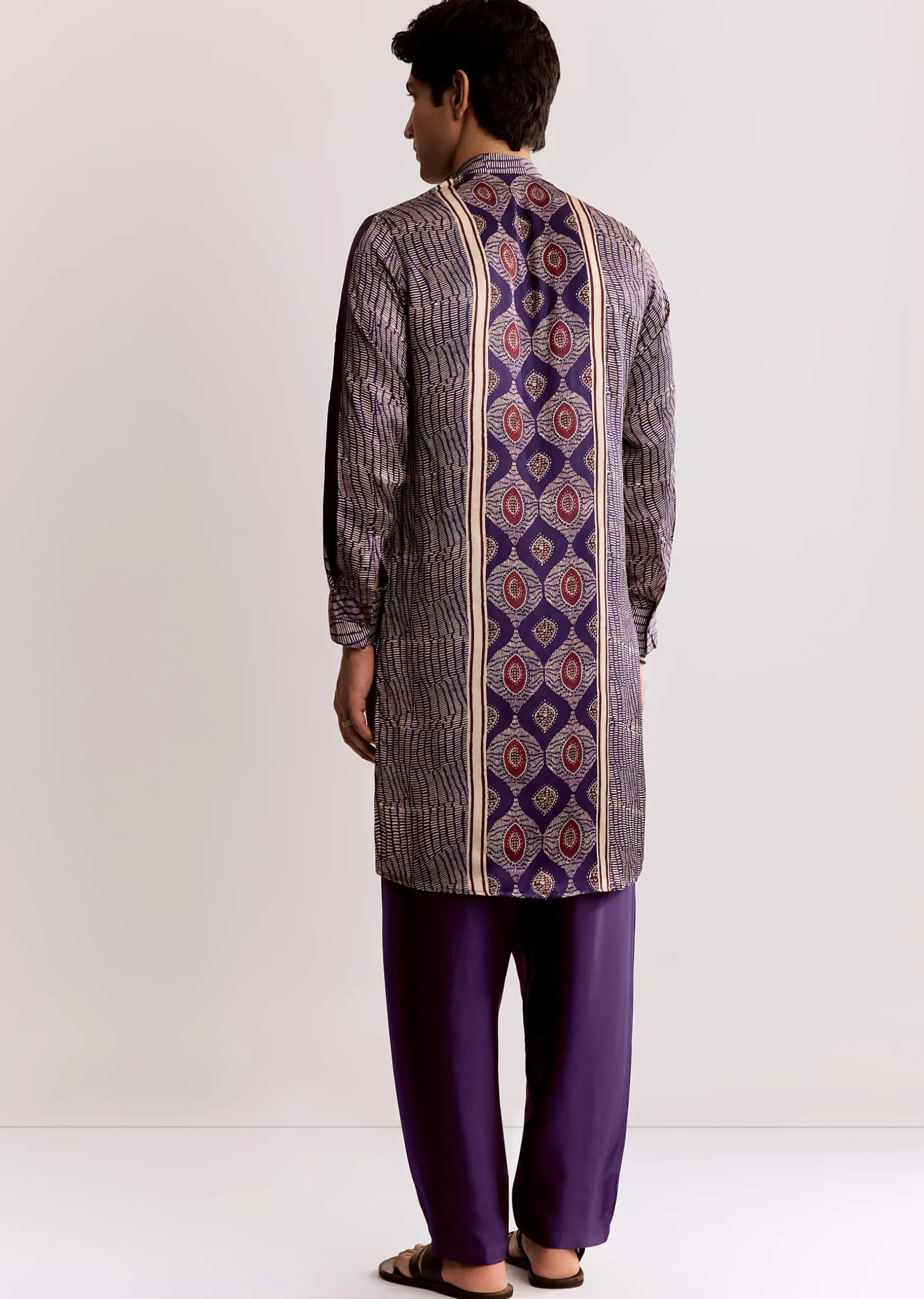 Silk Ajrakh Printed Kurta Set In Purple