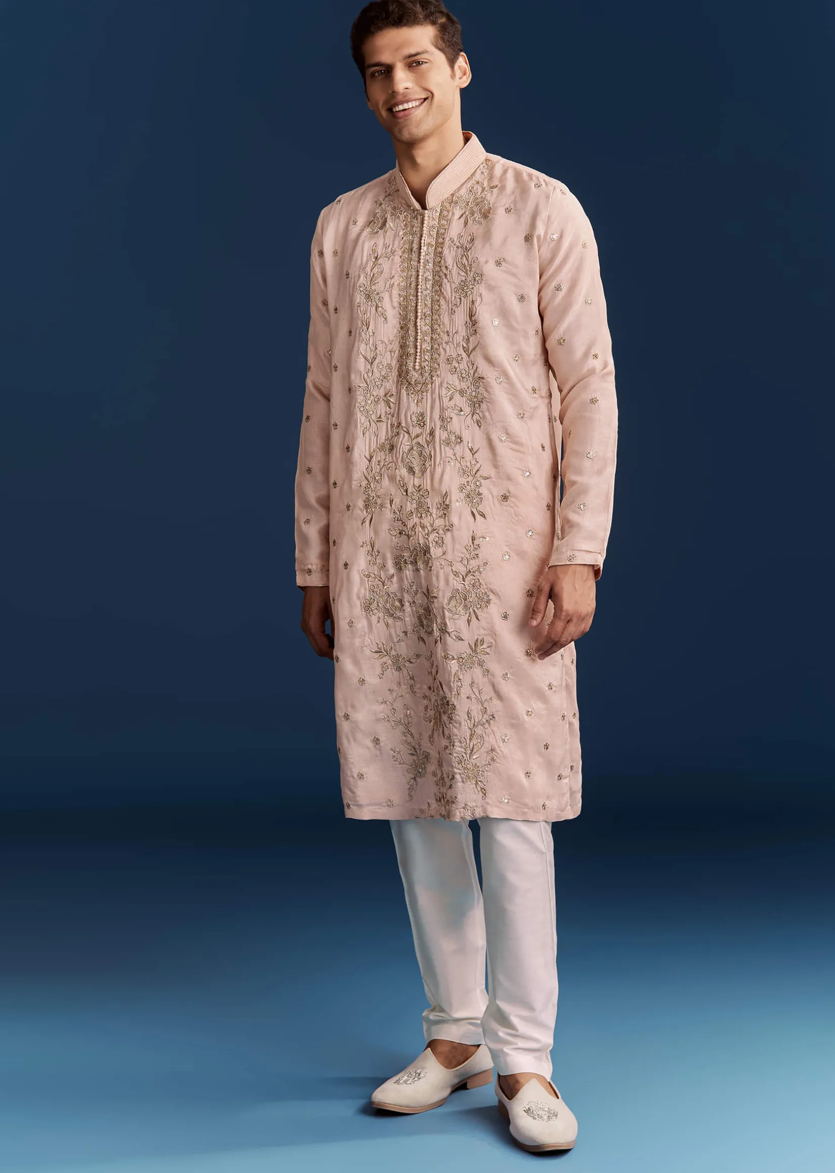 Silk Kurta Set With Resham Thread And Sequins