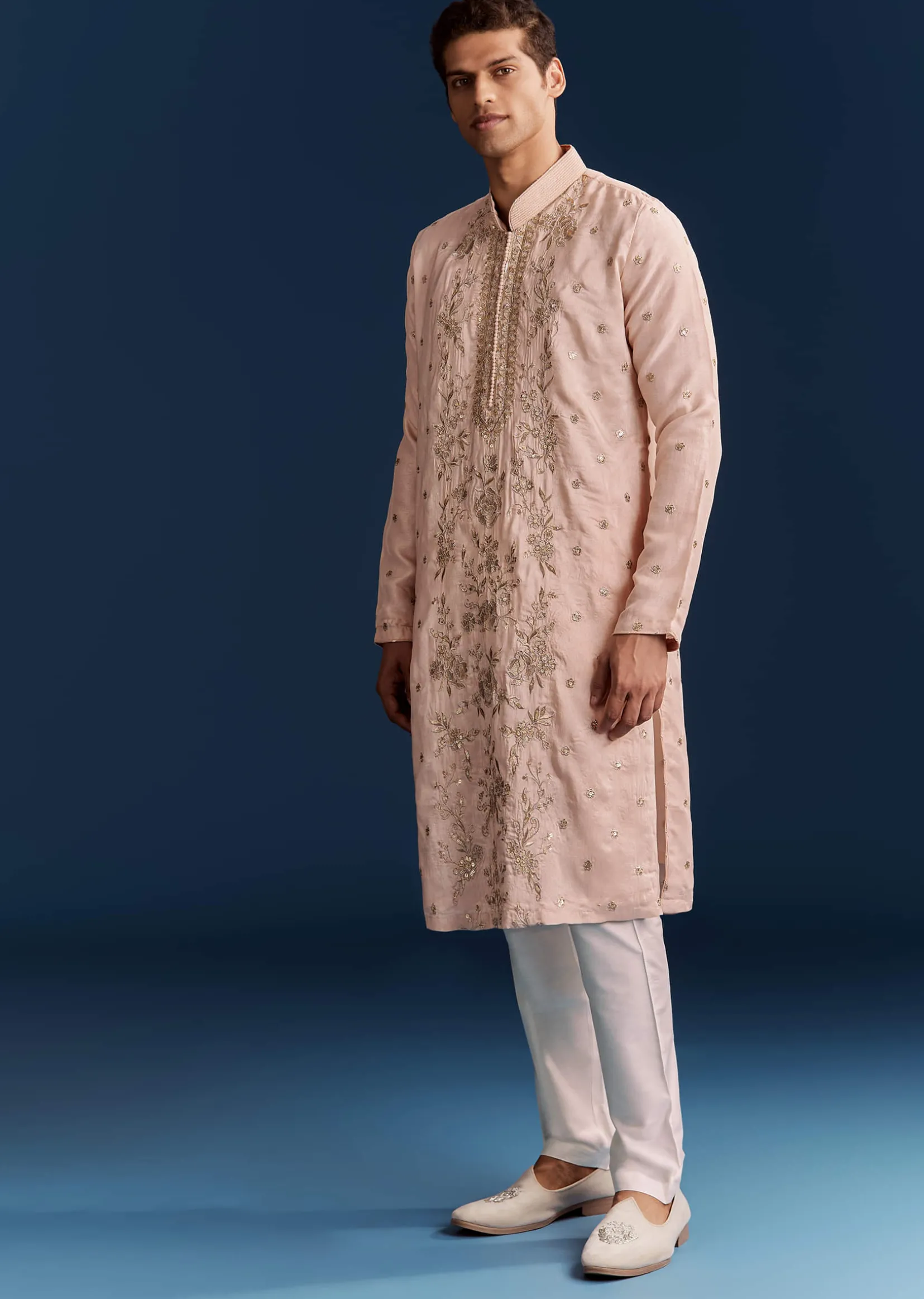 Silk Kurta Set With Resham Thread And Sequins