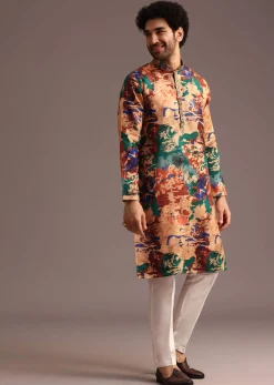 Silk Multicolour Abstract Printed Kurta And Pant