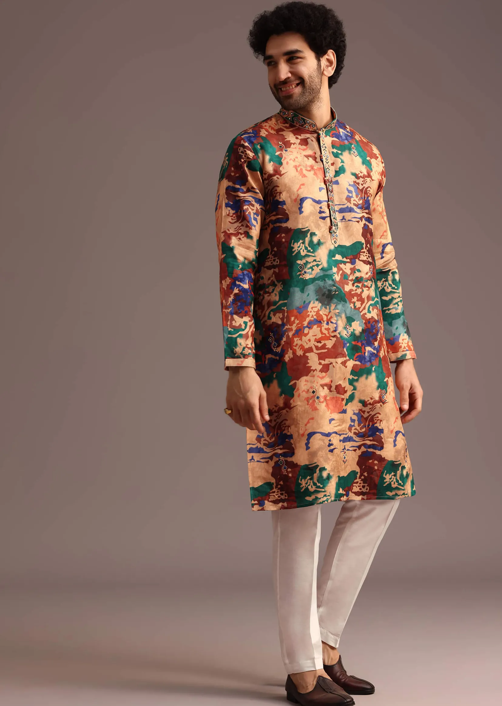 Silk Multicolour Abstract Printed Kurta And Pant