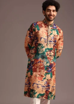 Silk Multicolour Abstract Printed Kurta And Pant