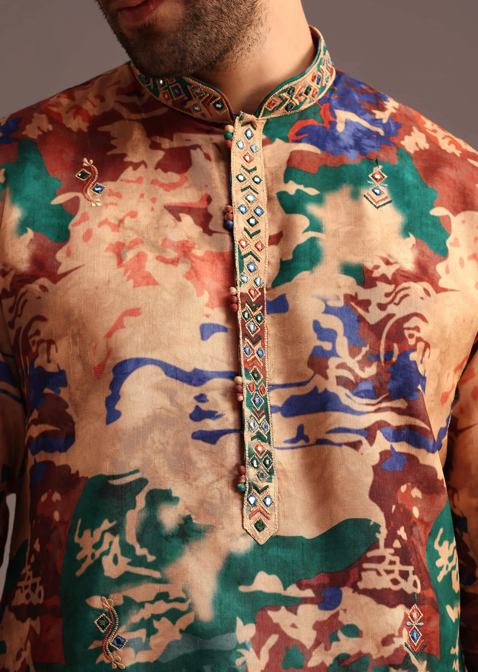 Silk Multicolour Abstract Printed Kurta And Pant