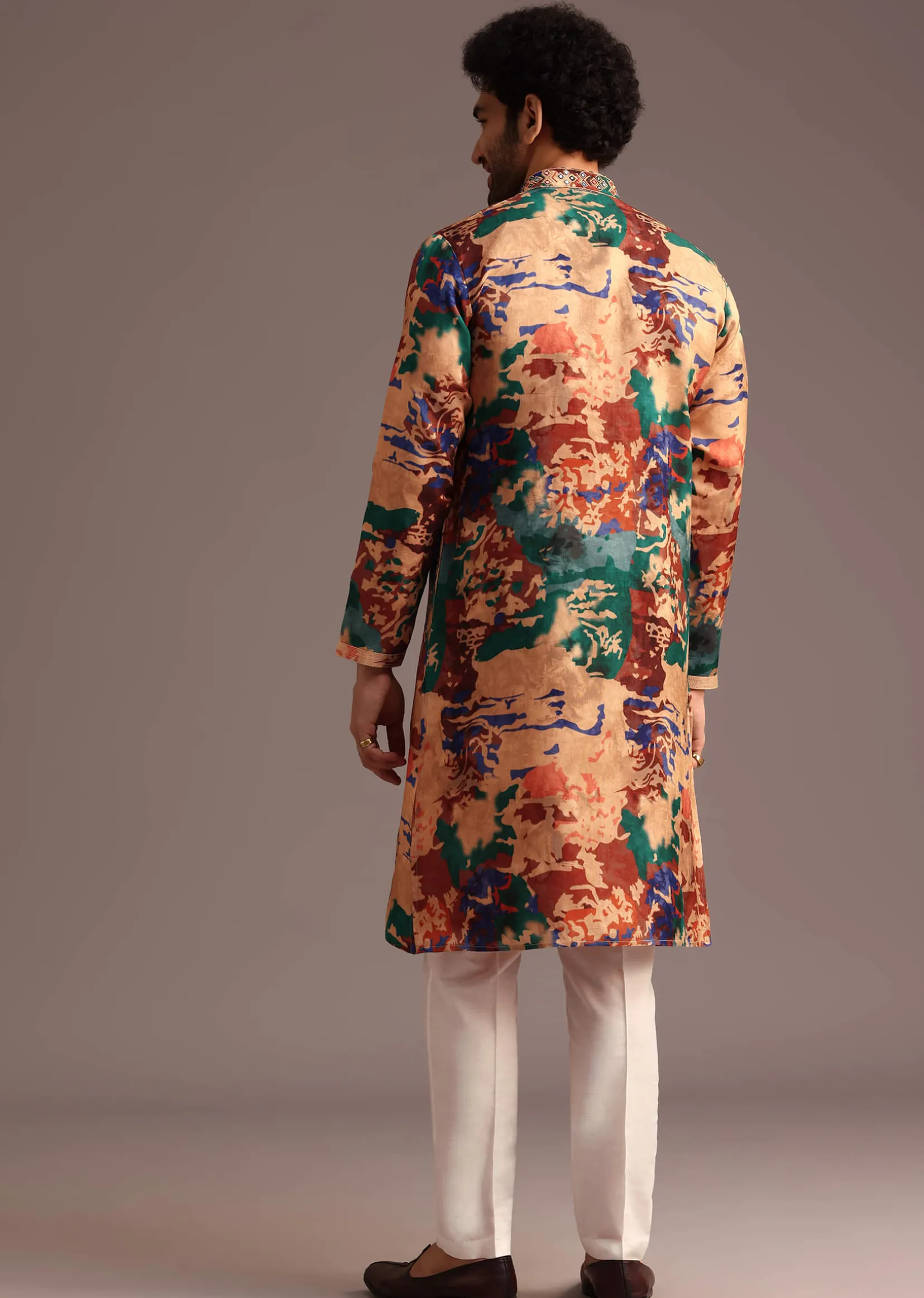 Silk Multicolour Abstract Printed Kurta And Pant