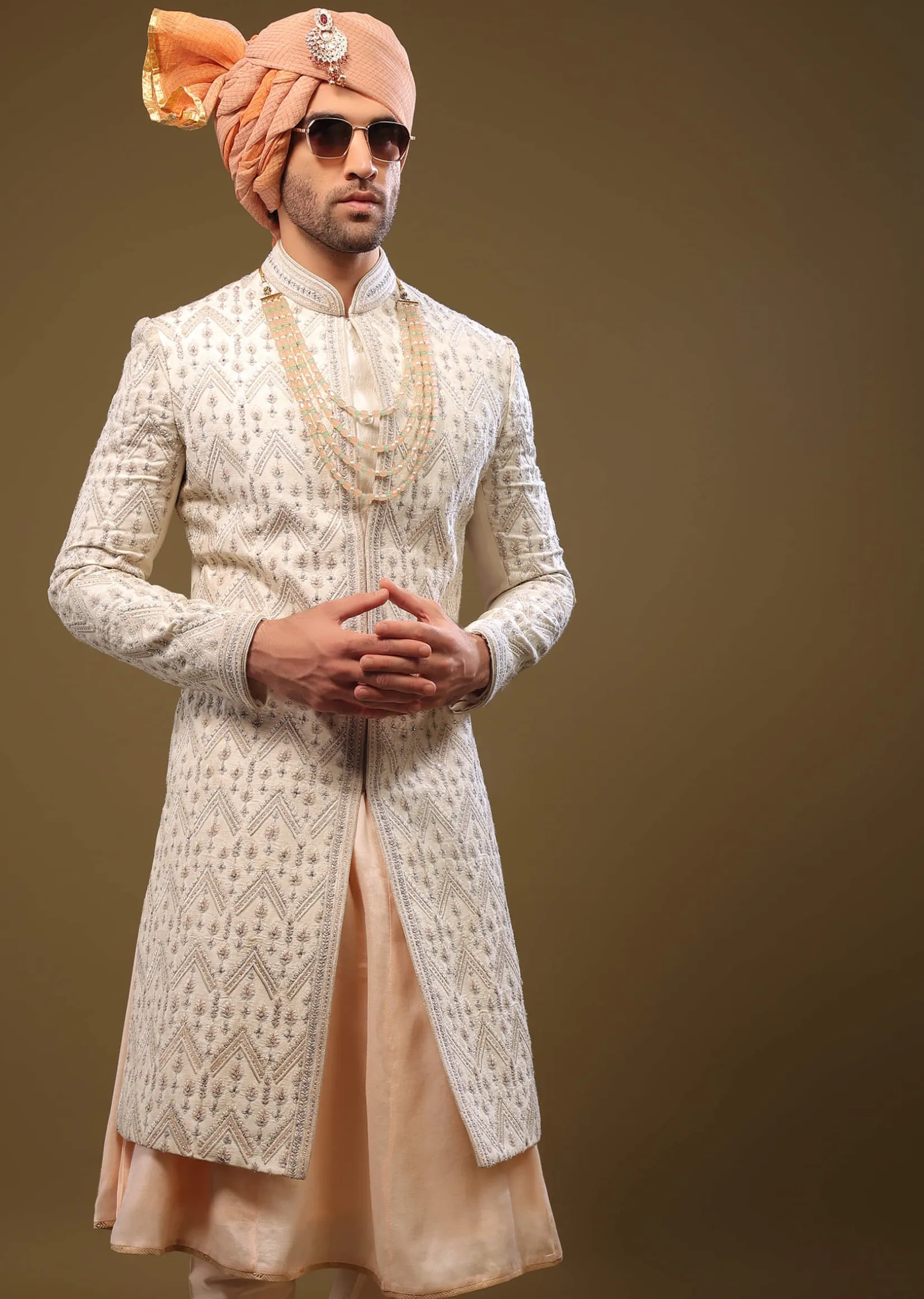 Silk Sherwani Set With Exquisite Embroidery
