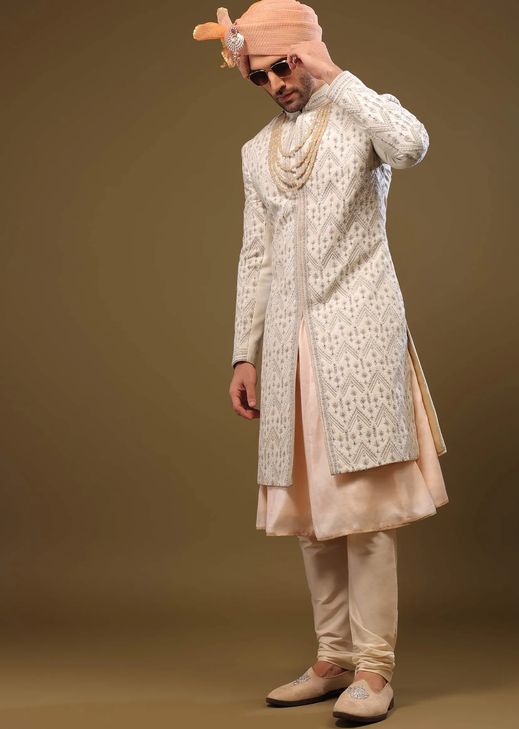 Silk Sherwani Set With Exquisite Embroidery
