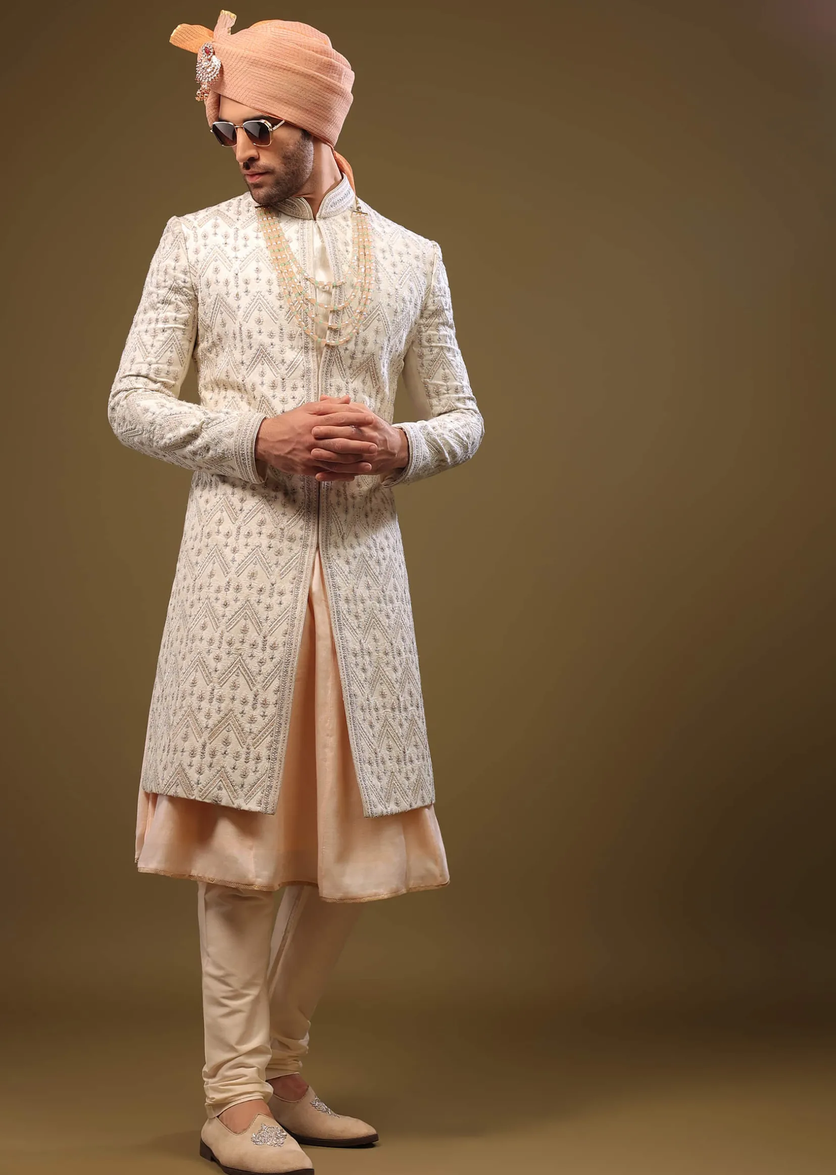 Silk Sherwani Set With Exquisite Embroidery