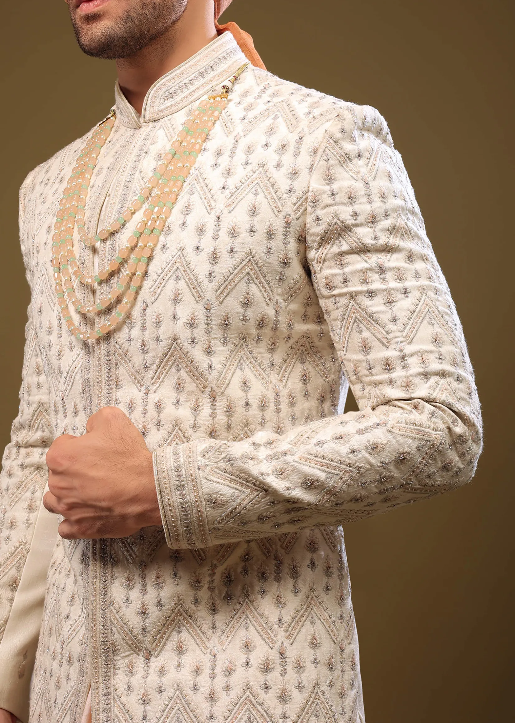 Silk Sherwani Set With Exquisite Embroidery