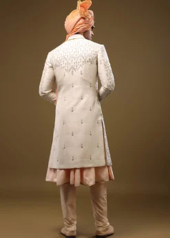 Silk Sherwani Set With Exquisite Embroidery