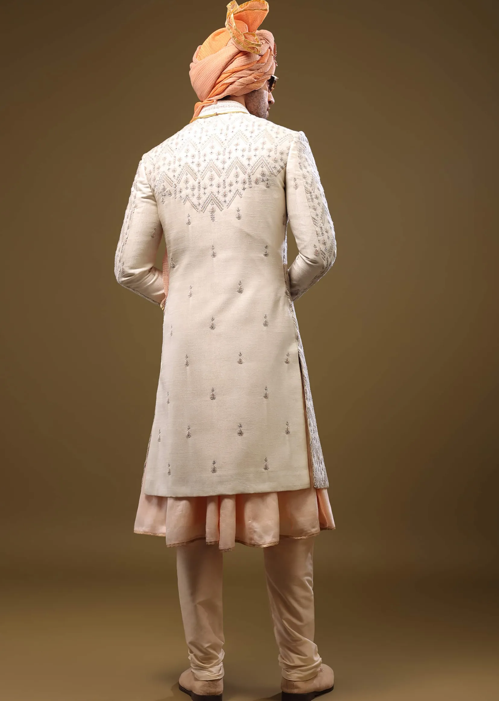 Silk Sherwani Set With Exquisite Embroidery