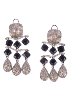 Silver And Black Finish Diamond Dangler Earrings In Mix Metal
