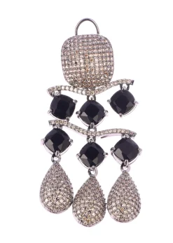 Silver And Black Finish Diamond Dangler Earrings In Mix Metal