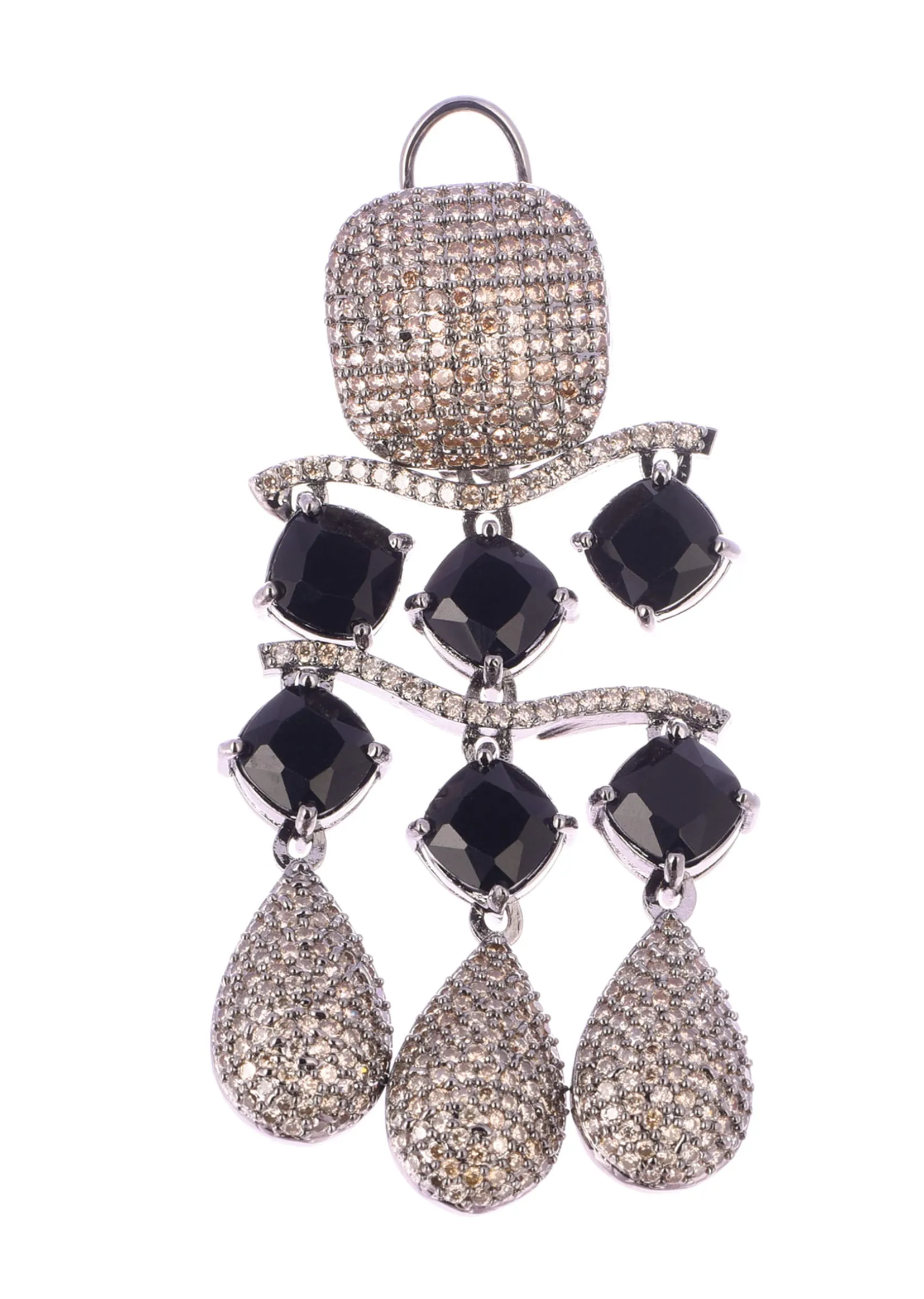 Silver And Black Finish Diamond Dangler Earrings In Mix Metal