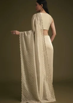 Silver Beige Tissue Sequins Saree With Cutdana Detailing