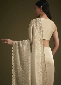 Silver Beige Tissue Sequins Saree With Cutdana Detailing