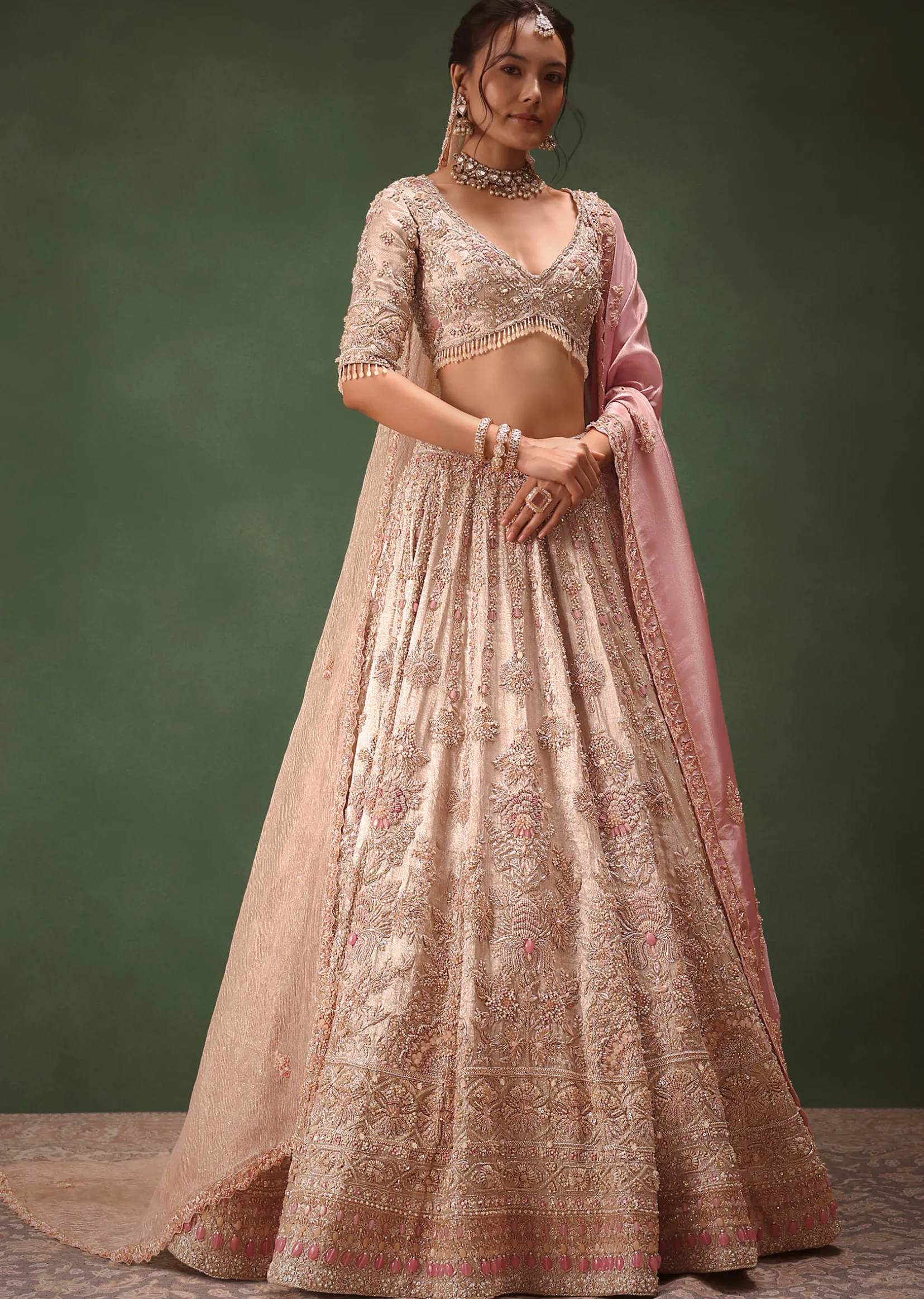 Silver Blush Pink Lehenga With Two Dupattas