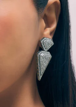 Silver Diamond Dangler Earring In Mix Metal