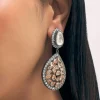 Silver Diamond Dangler Earrings With Champagne Stones In Mix Metal