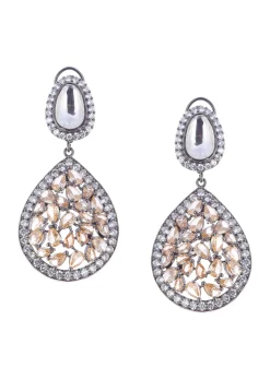 Silver Diamond Dangler Earrings With Champagne Stones In Mix Metal
