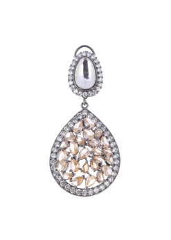 Silver Diamond Dangler Earrings With Champagne Stones In Mix Metal