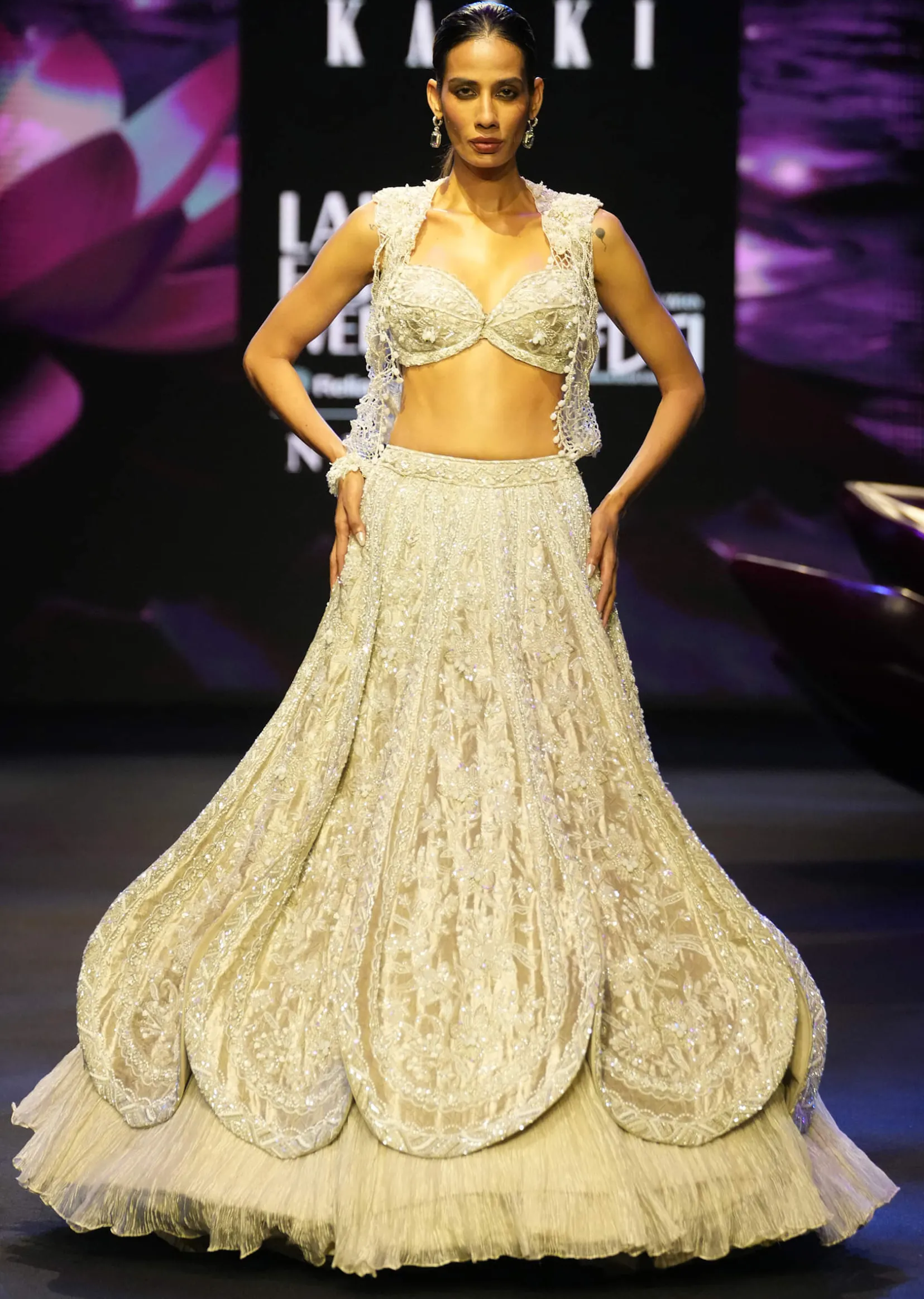 Silver Embroidered Lehenga With Blouse And Jacket