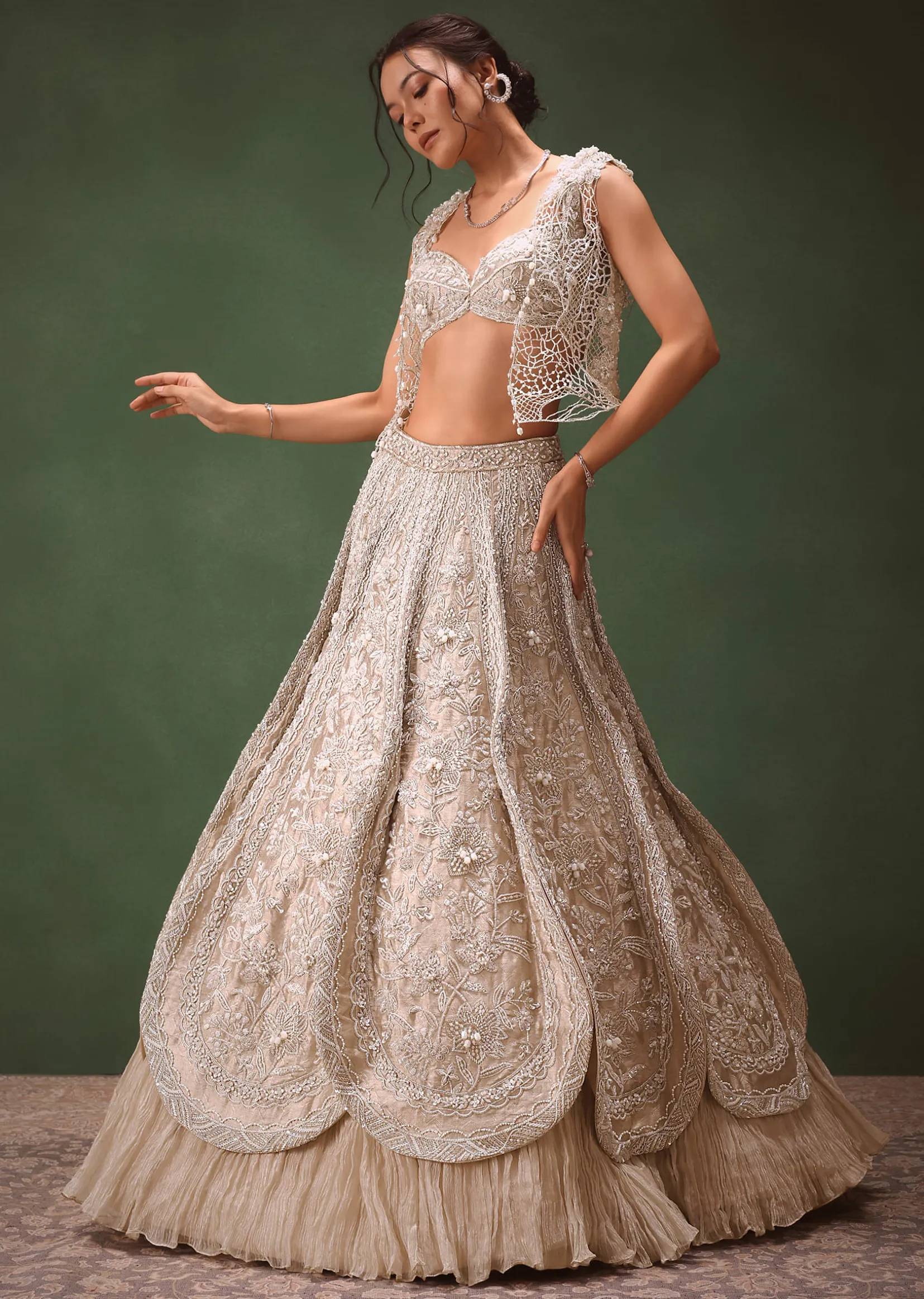 Silver Embroidered Lehenga With Blouse And Jacket