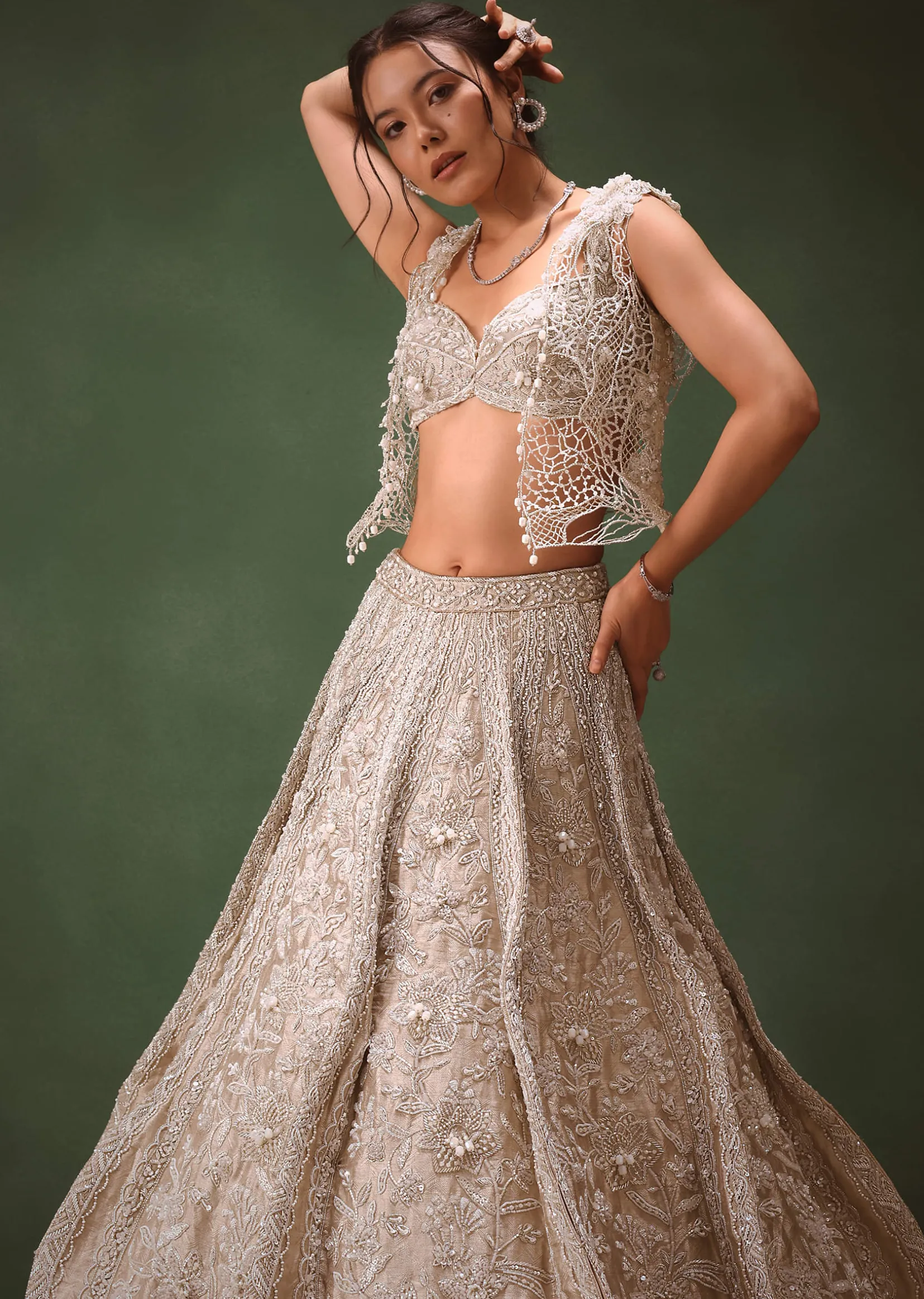 Silver Embroidered Lehenga With Blouse And Jacket