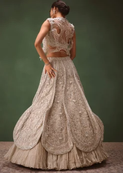Silver Embroidered Lehenga With Blouse And Jacket